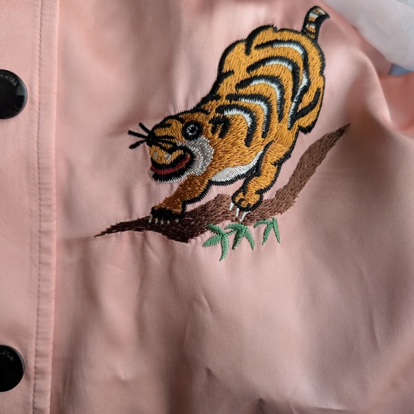 NWT Coach x Keith Haring Pink and Light Blue Reversible Bomber Jacket Size 0 - Picture 3 of 9